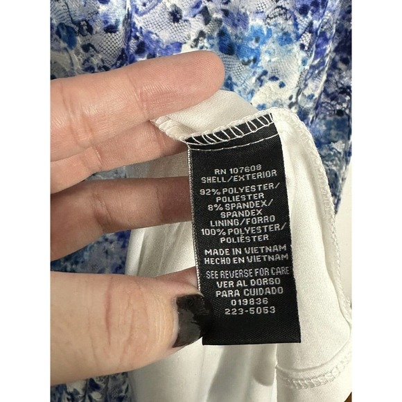 R&K Women’s Blue White Floral Lace Sleeveless Belted Fit Flare Dress SZ 14 New - Picture 4 of 6